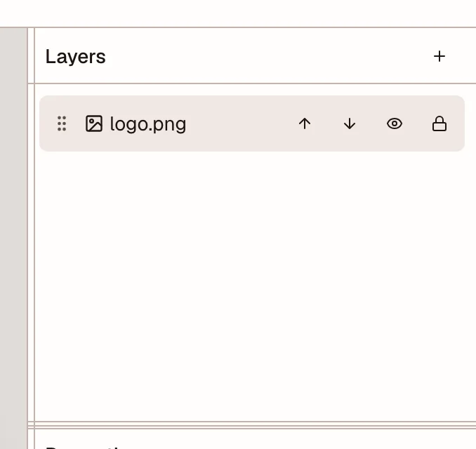 Layers panel with one image layer and reorder, hide, and lock controls